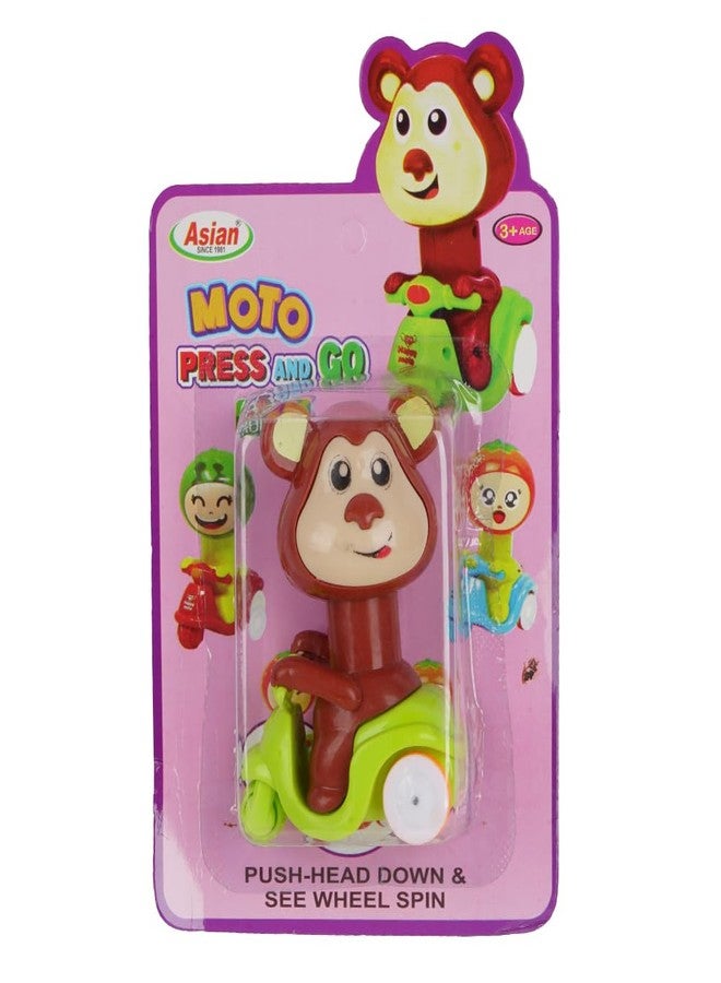 Asian Portable Plastic Monkey Press N Go Friction Scooter Toy | Cute Monkey Animal Vehicle for Kids | Press & Go Action Baby Toy for Toddlers 6 Months to 5 Years | Durable Push Car Toy - Image 2